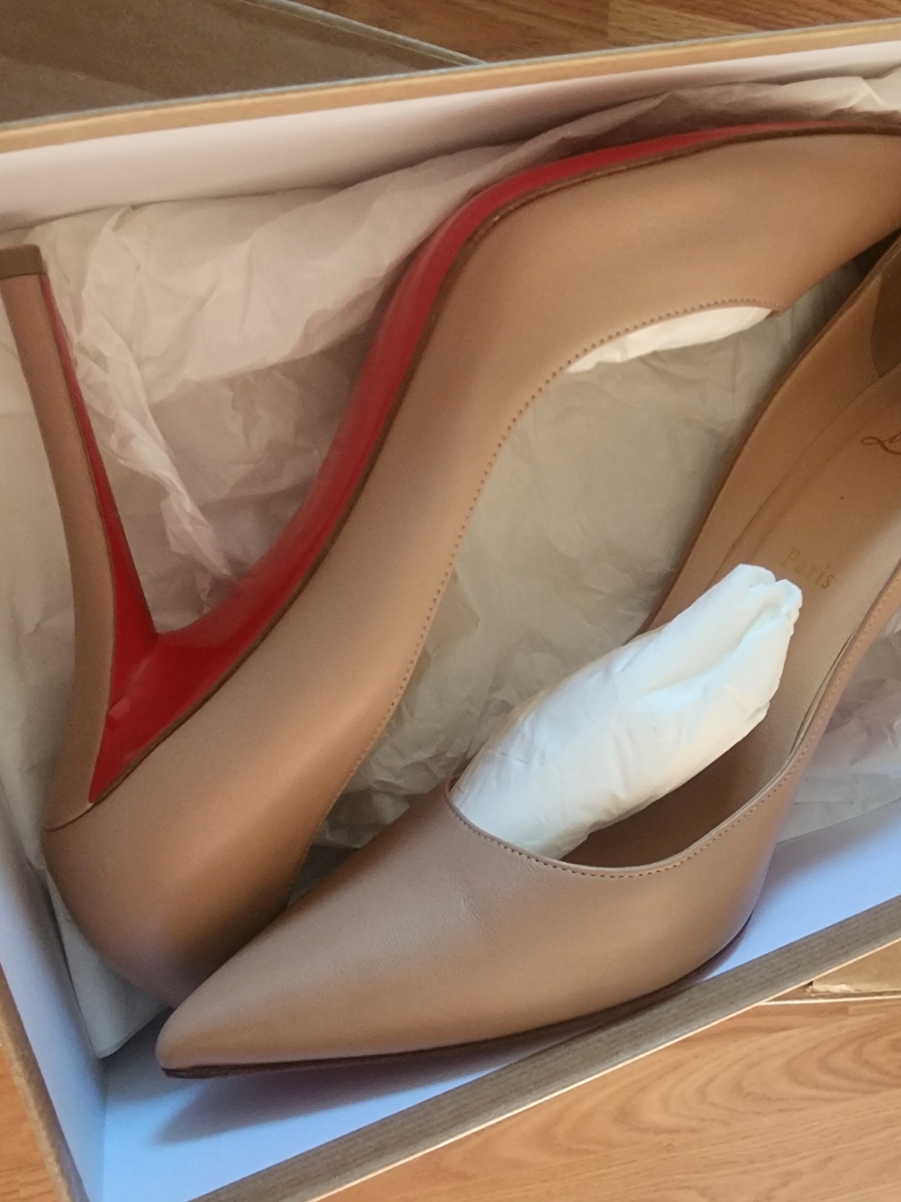 Christian Louboutin Nude Leather Pointed-Toe Stiletto Pumps with Red Sole